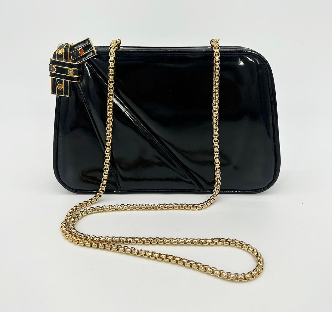 Judith Leiber Black Patent Leather Clutch For Sale 7