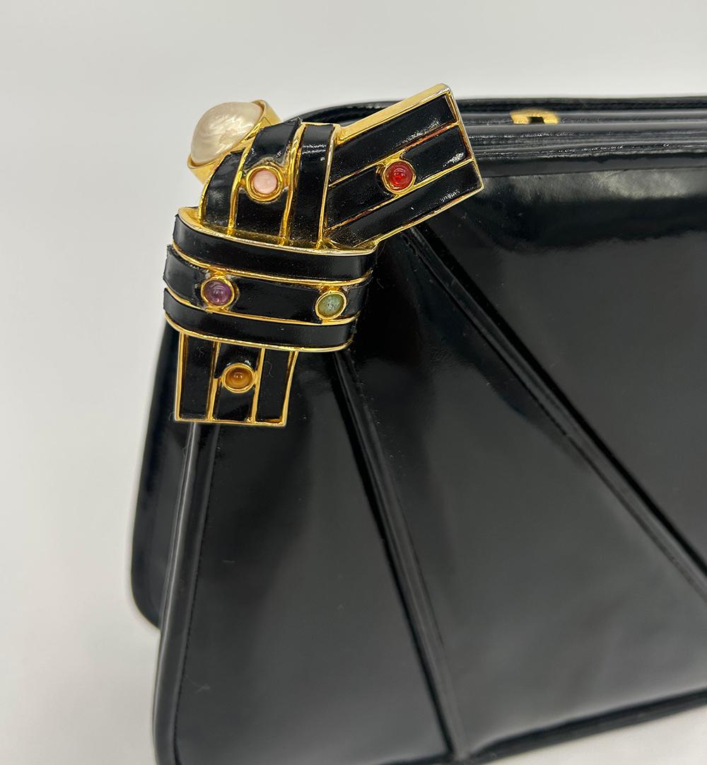 Judith Leiber Black Patent Leather Clutch For Sale 2