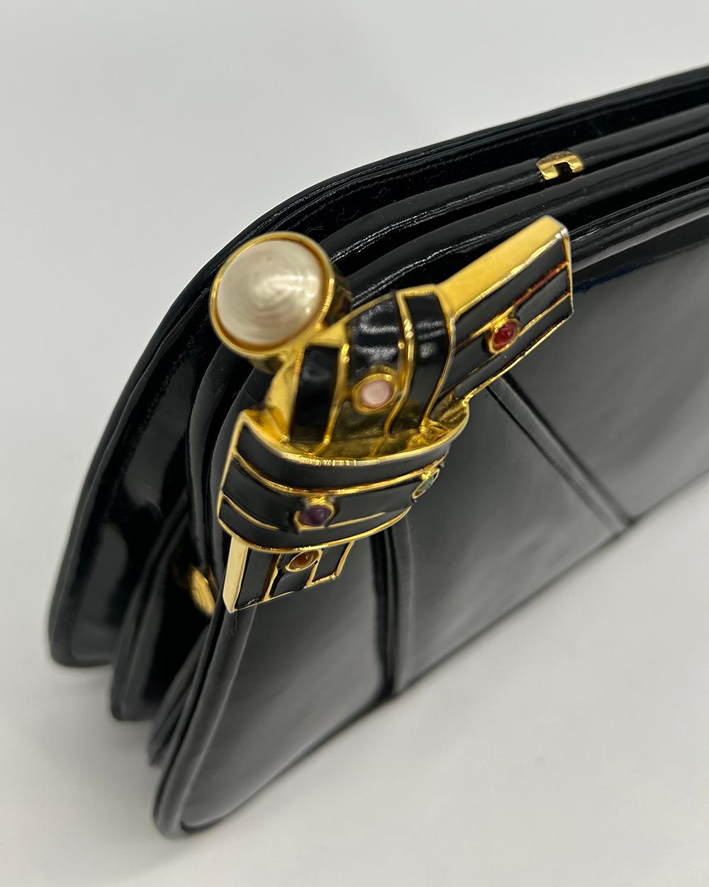 Judith Leiber Black Patent Leather Clutch For Sale 3