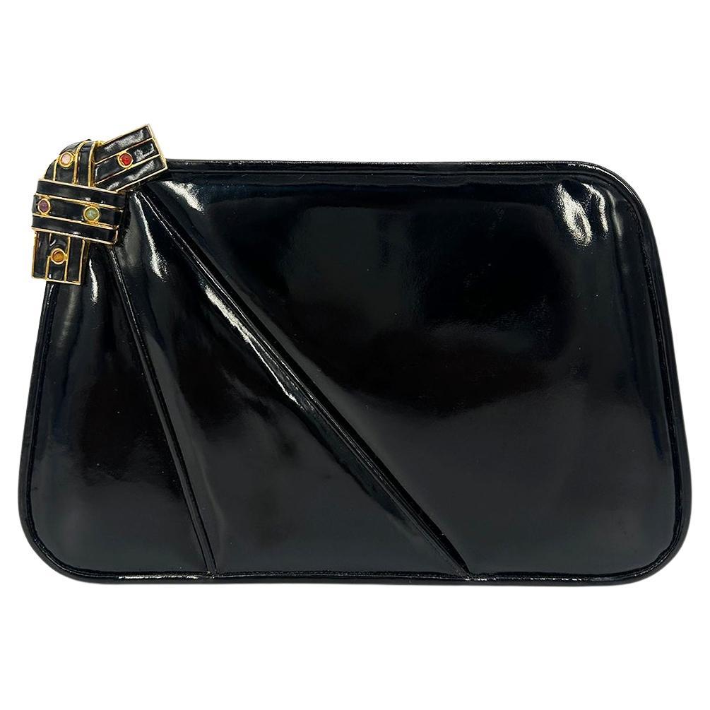 Judith Leiber Black Patent Leather Clutch For Sale