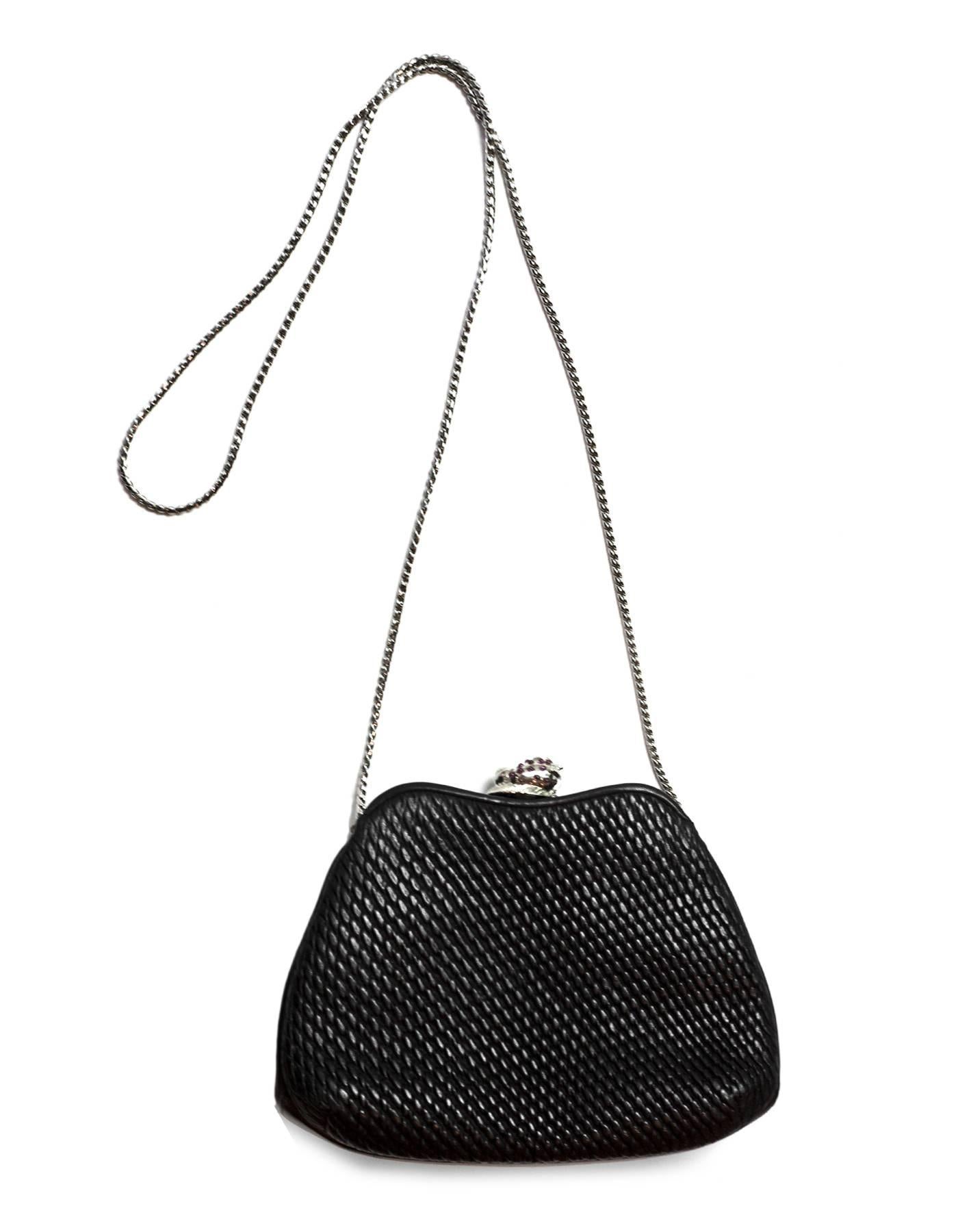 Judith Leiber Black Quilted Leather Frame Bag with DB In Excellent Condition In New York, NY