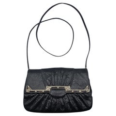 Judith Leiber Black Reptile Deco Evening Convertible Evening Bag, 1980s