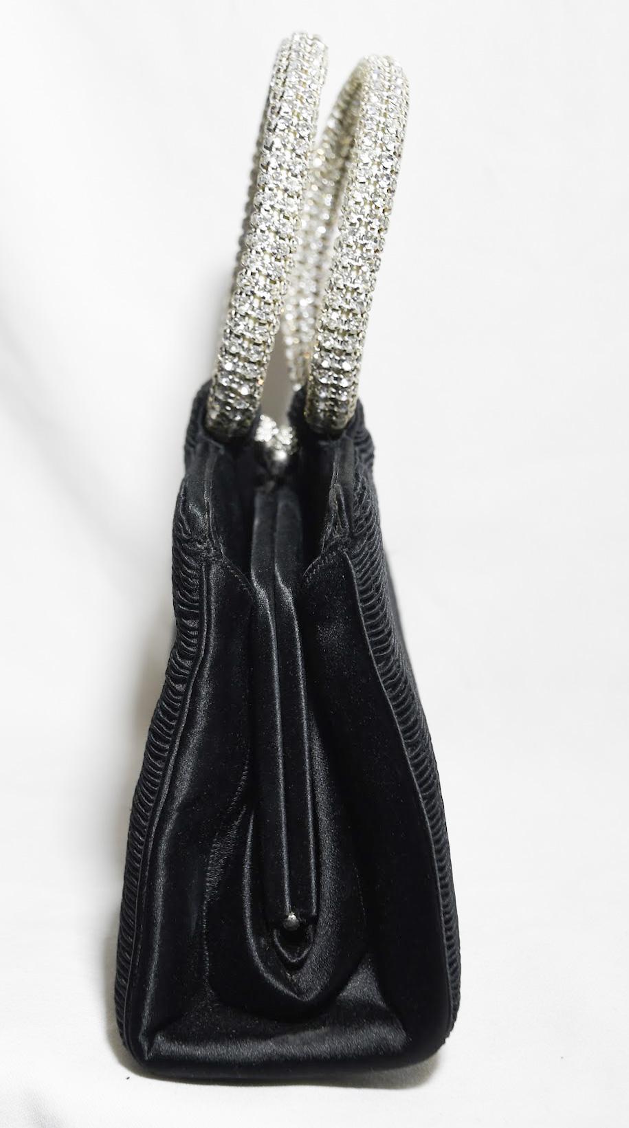 Women's Judith Leiber Black  Ribbed Satin Rhinestone Embellished Top Handles  