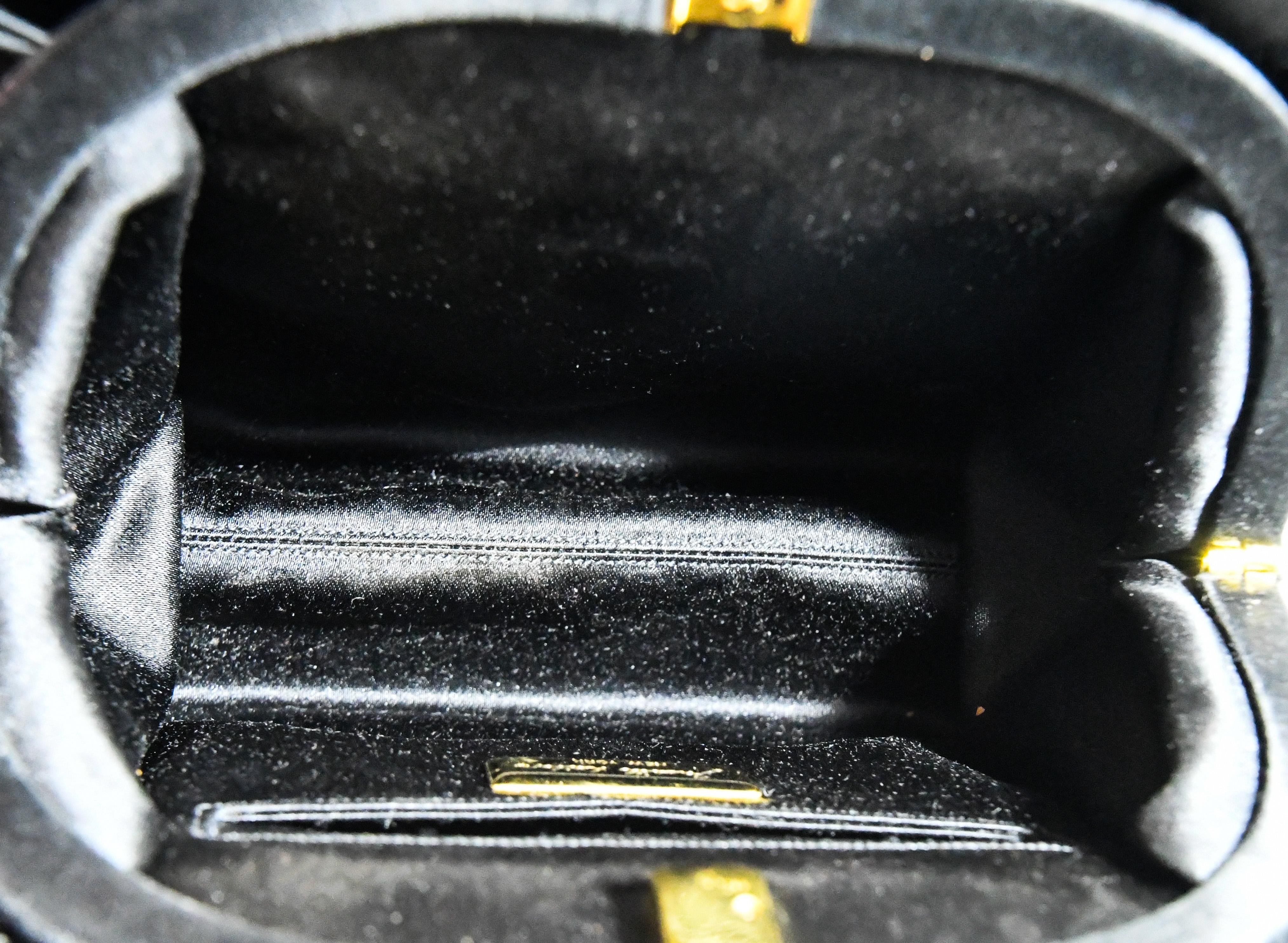 Judith Leiber Black Satin Bag With Gold Tone & Crystal Top Handle For Sale 2