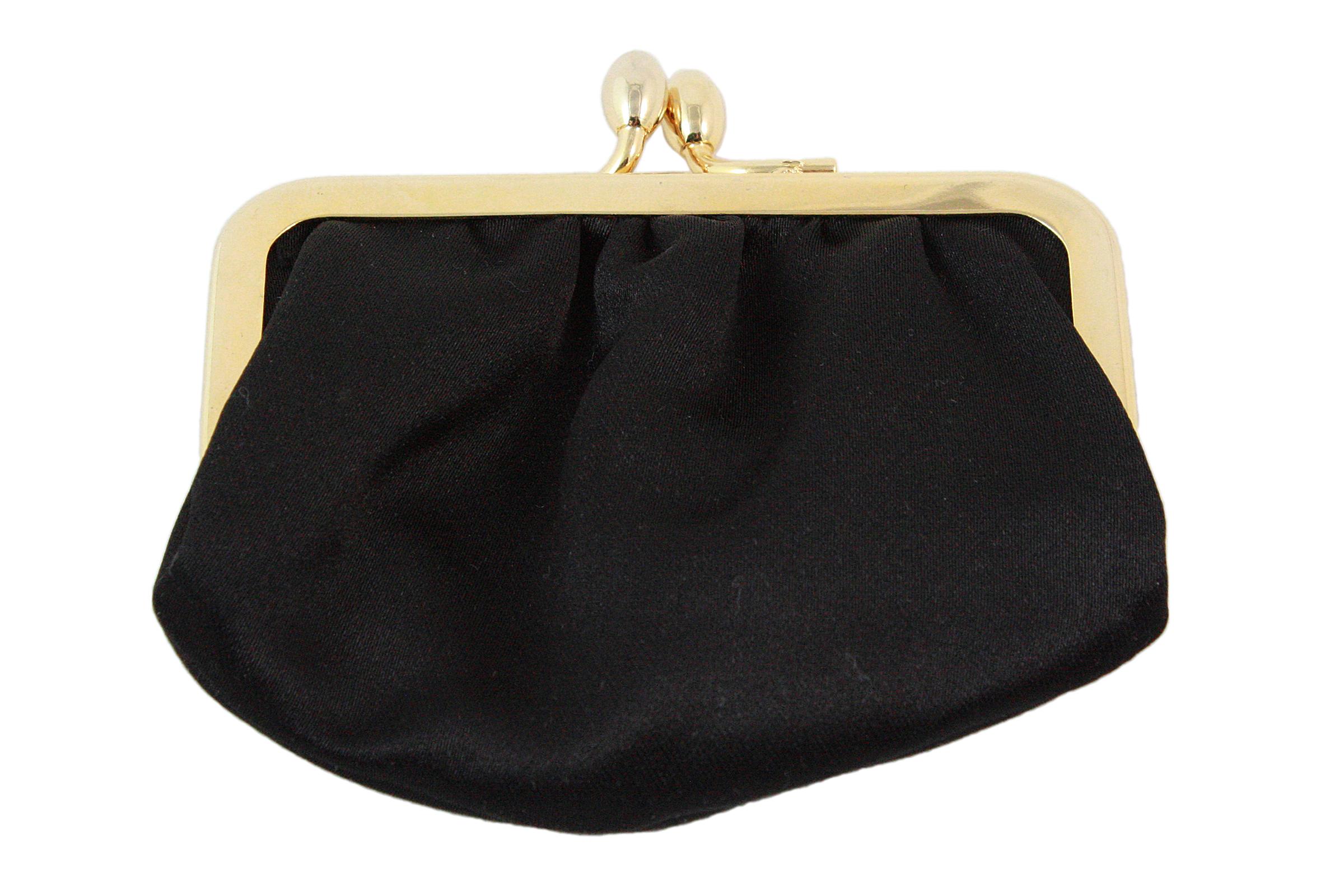 Judith Leiber Black Satin Crossbody Bag with Gold Infinity Chain For Sale 2