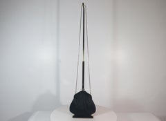 JUDITH LEIBER Black Satin Evening Bag with Jet Black Rhinestones