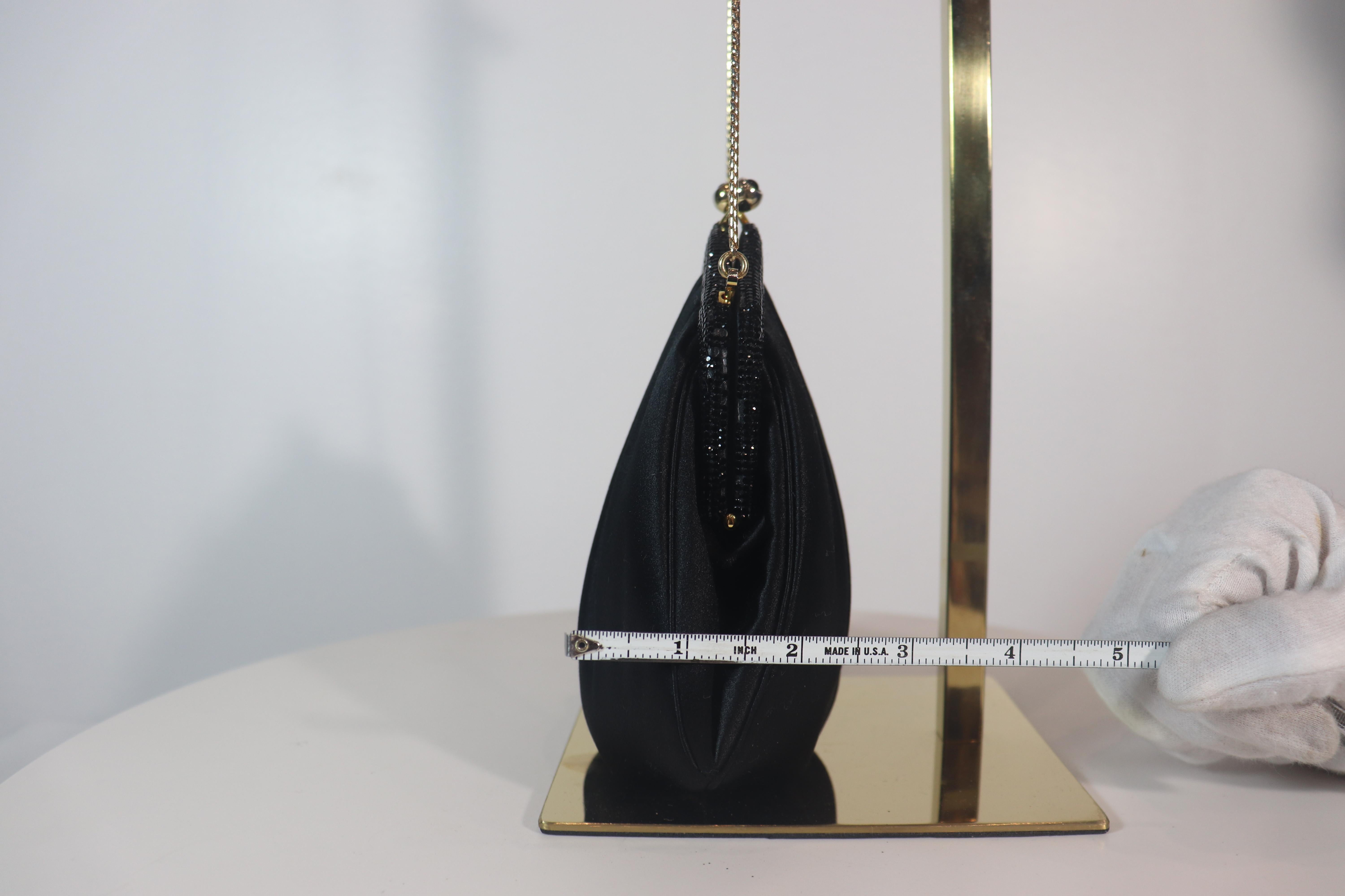 Women's JUDITH LEIBER Black Satin Evening Bag with Jet Black Rhinestones For Sale