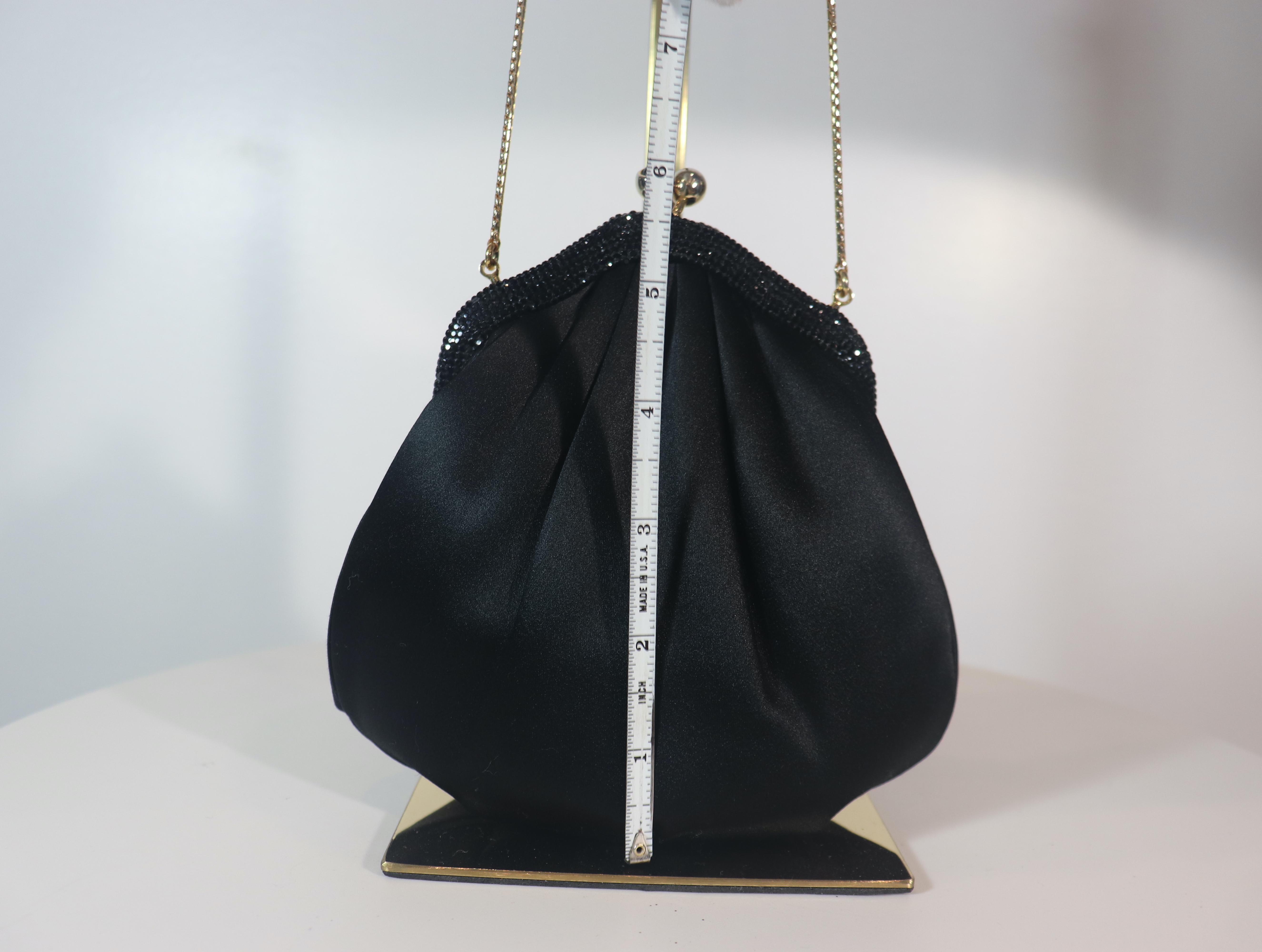 JUDITH LEIBER Black Satin Evening Bag with Jet Black Rhinestones For Sale 1