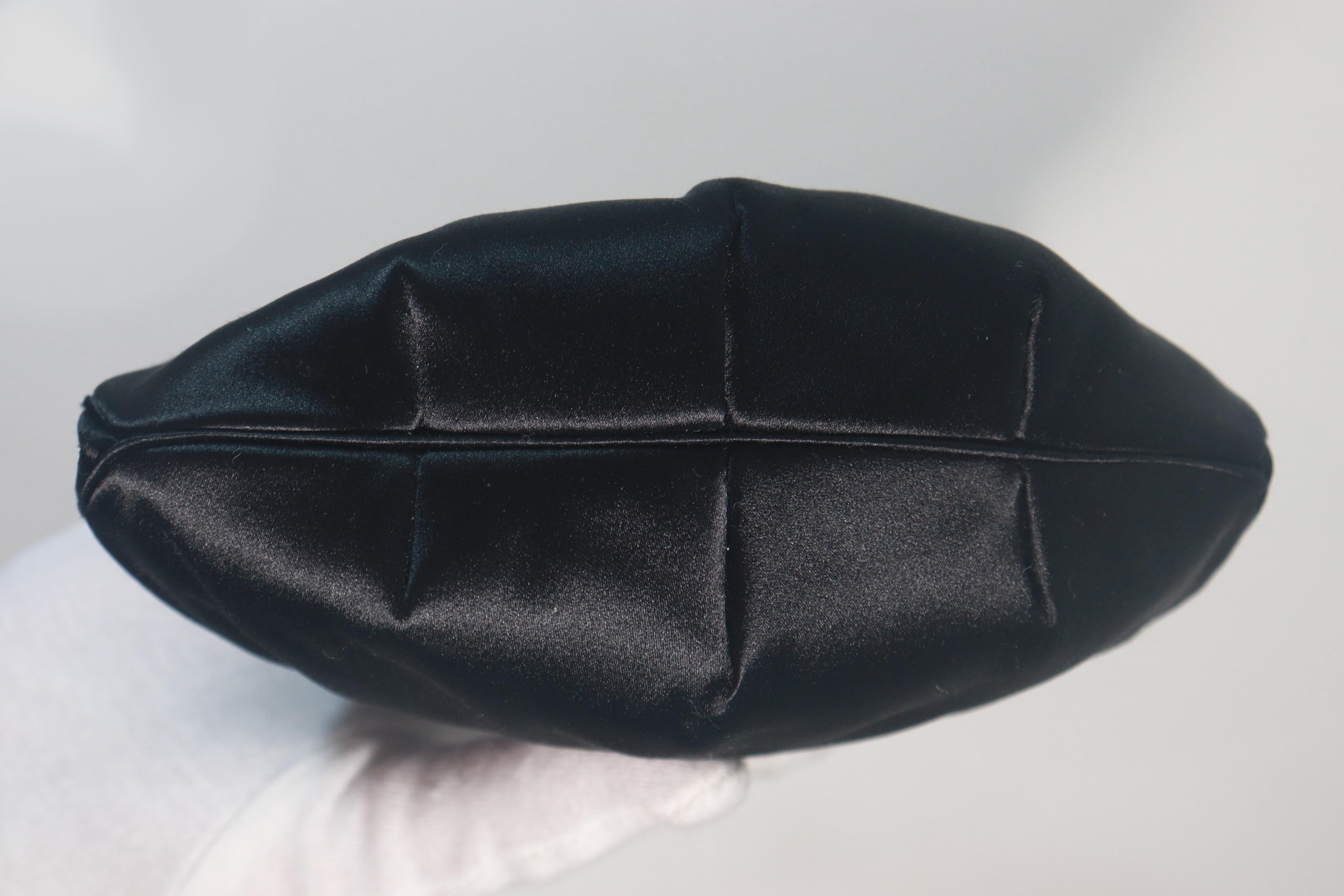 JUDITH LEIBER Black Satin Evening Bag with Jet Black Rhinestones For Sale 2