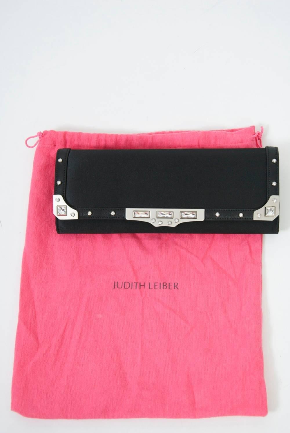 Judith Leiber Black Silk Clutch with Crystals For Sale 6