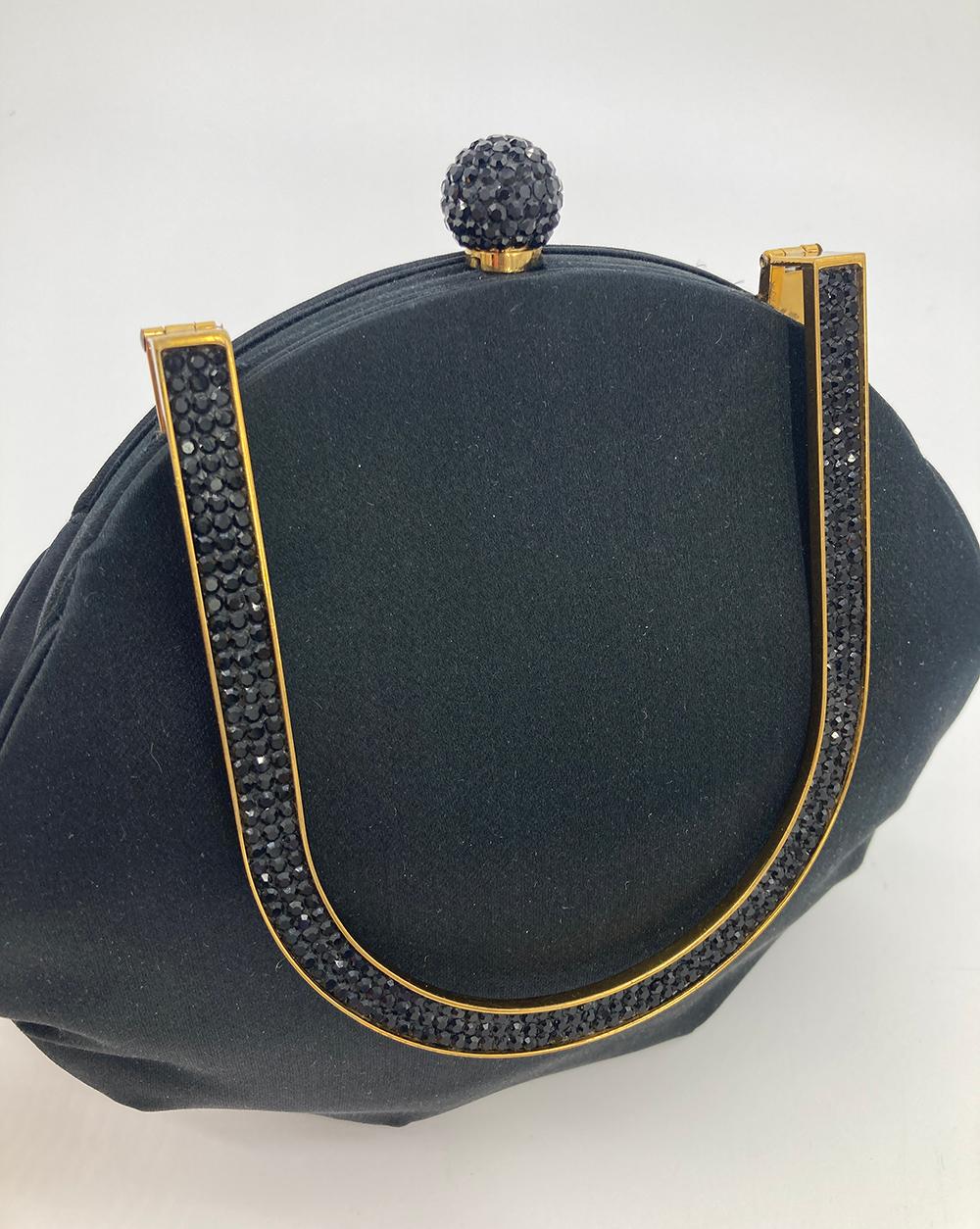 Judith Leiber black Silk Crystal Fold over Handle Clutch For Sale 2