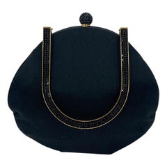 Judith Leiber black Silk Crystal Fold over Handle Clutch