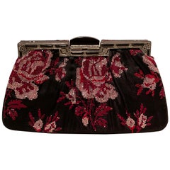 Bolso de noche Judith Leiber Negro Seda Rosa Cristal Swarovski Embrague
