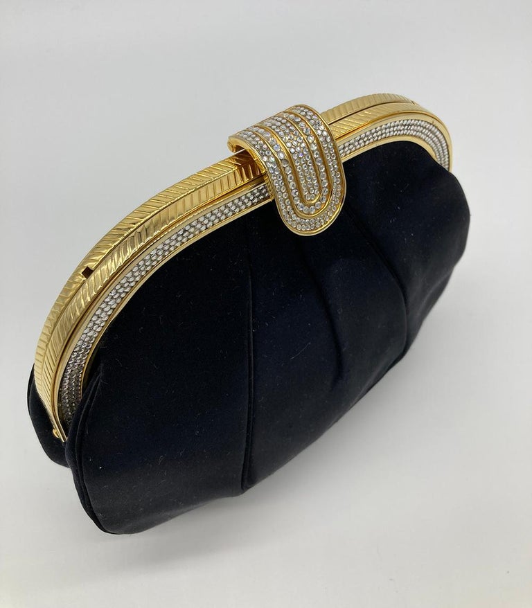 Judith Leiber Black Silk Swarovski Crystal Top Evening Bag Clutch For Sale 1