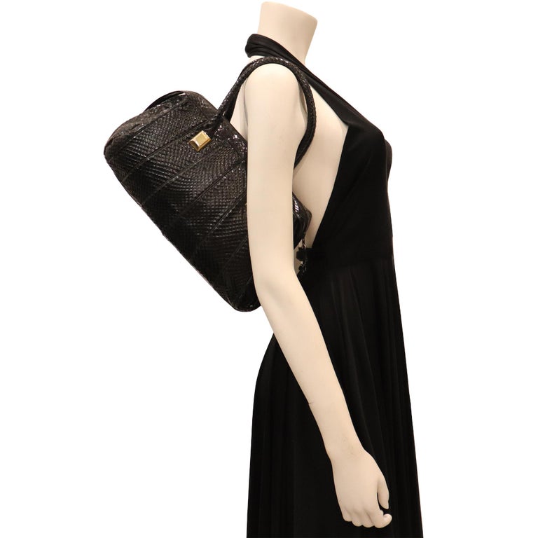 Judith Leiber Black Snake Skin Bag W/ Gold Details  For Sale 3