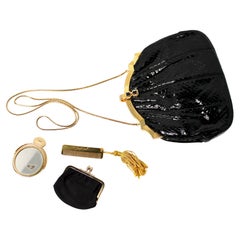 Judith Leiber Black Snakeskin Clutch With Strap circa 1980s