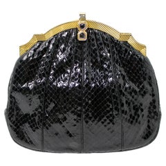 Judith Leiber Black Snakeskin Clutch With Strap circa 1980s