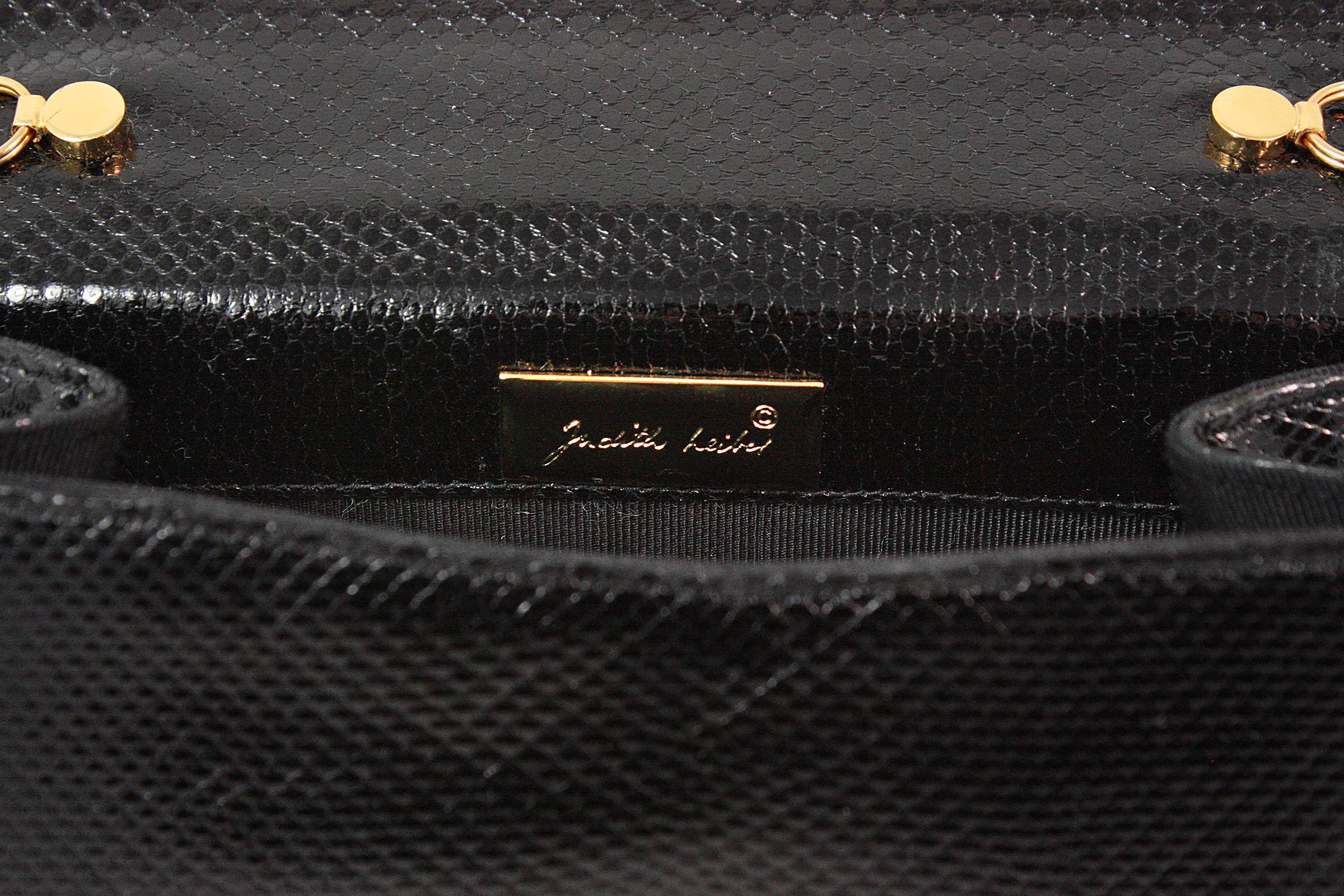 Judith Leiber Black Snakeskin Leather Clutch with Fringe Tassel 1