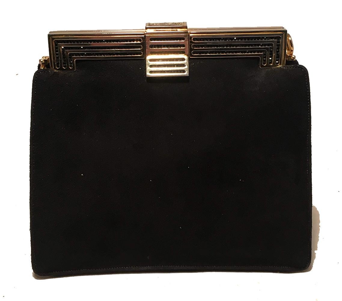 Judith Leiber Black Suede Evening Bag Clutch with Silk Tassel  In Excellent Condition For Sale In Philadelphia, PA