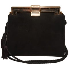 Judith Leiber Bolso de noche de ante negro con borla de seda