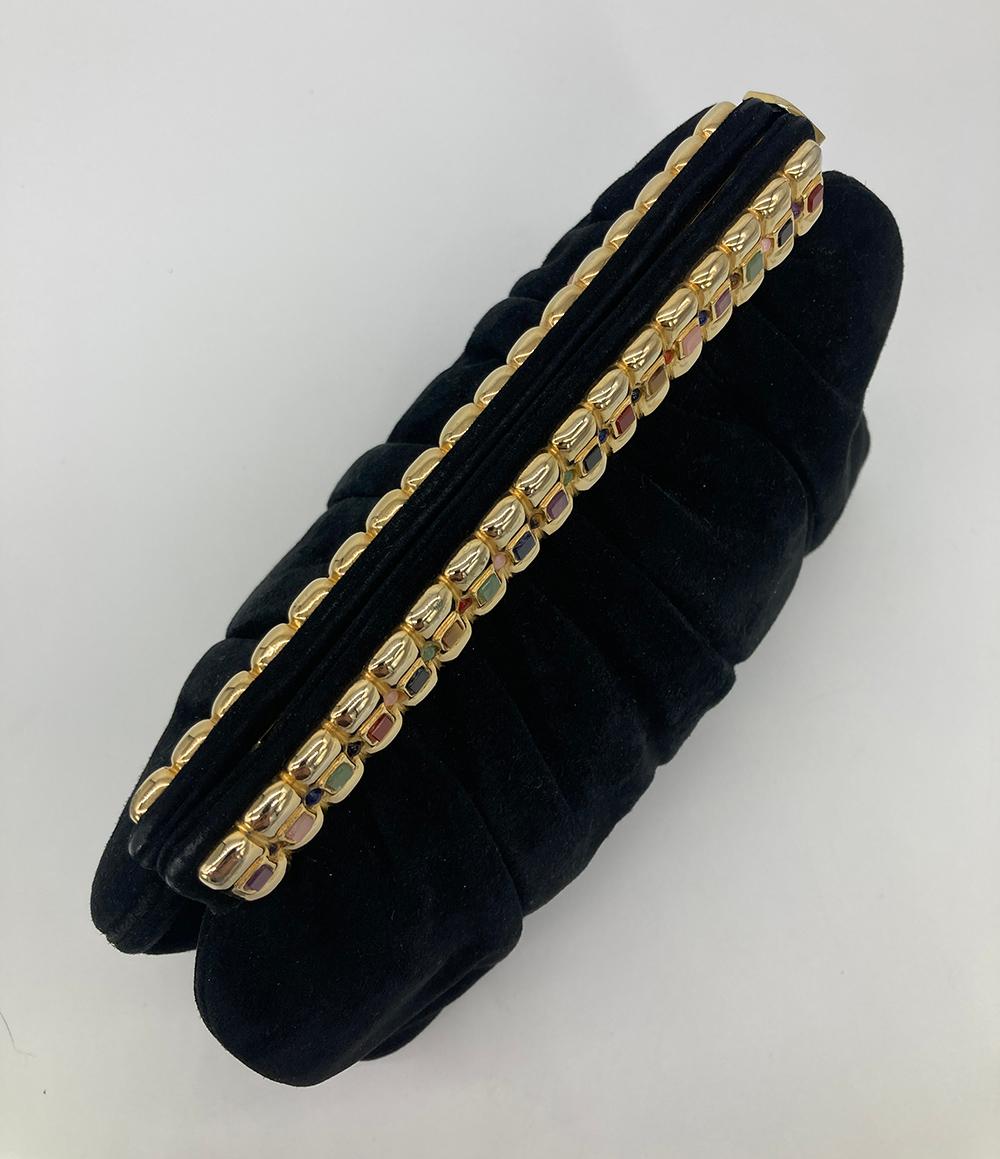 Judith Leiber Black Suede Gemstone Top Clutch For Sale 5