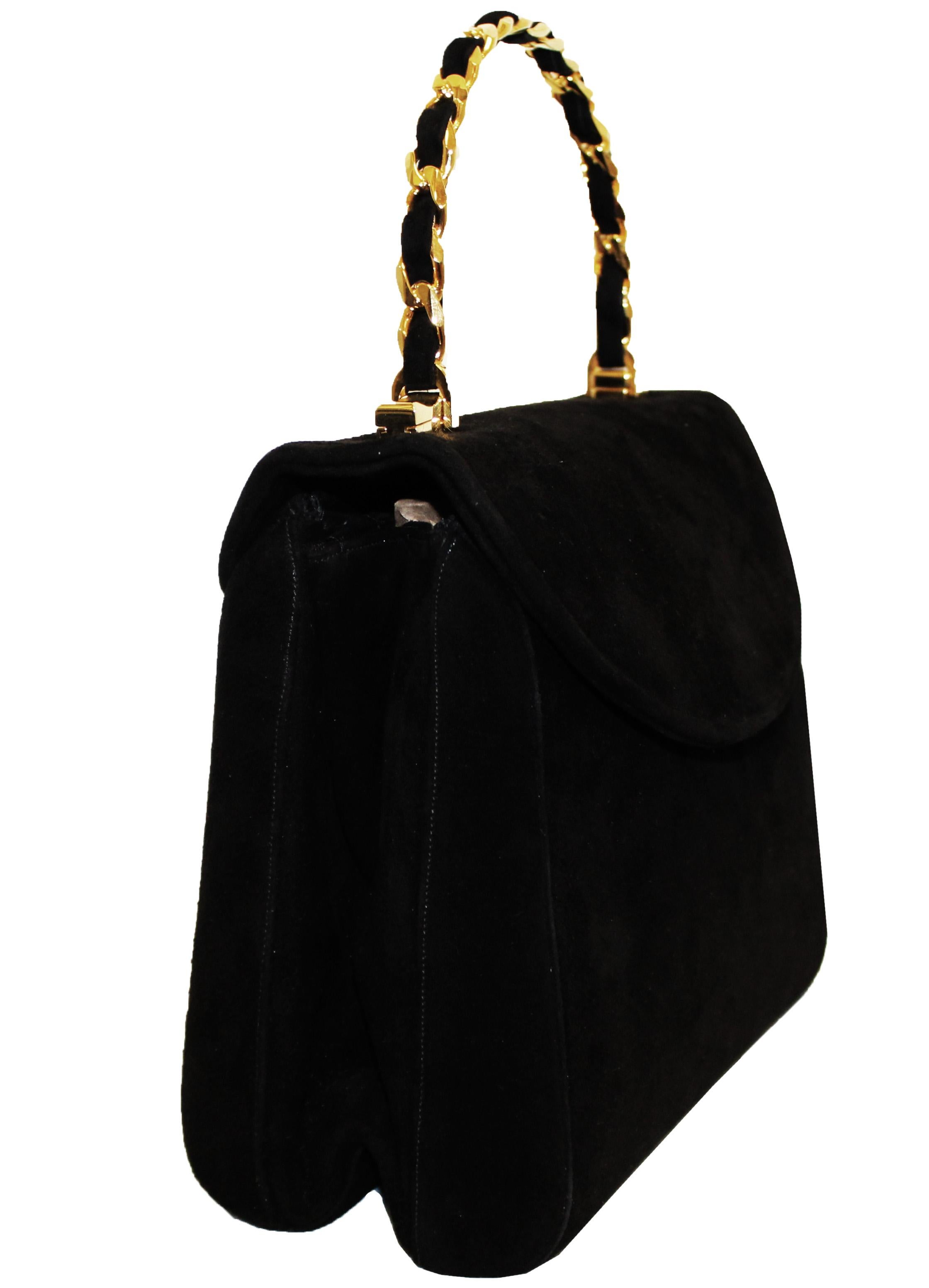 Women's Judith Leiber Black Suede Karung W/ Structured Top Handle Bag For Sale