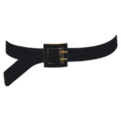 Retro Judith Leiber Black Suede Leather Belt w/ Gold Square Buckle Circa 1990s