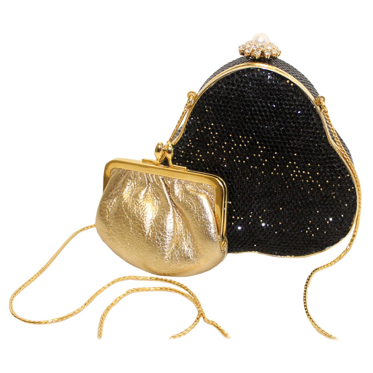 Judith Leiber Black Swarovski Crystal Minaudiere