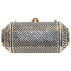 Judith Leiber Black 
White (Clear) Crystal Minaudiere With Gold Tone Frame