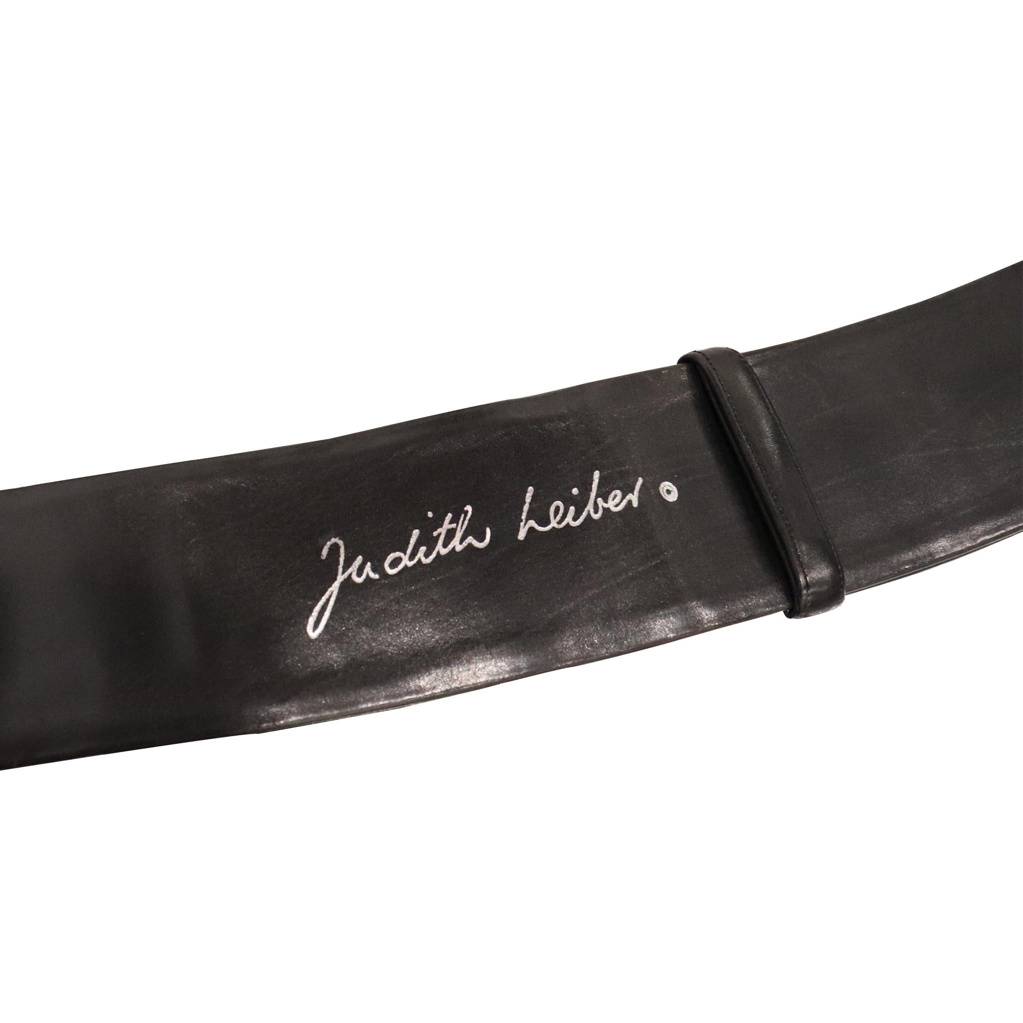 Judith Leiber Black Wide Leather Belt W/ Silver Hardware In Excellent Condition In Los Angeles, CA