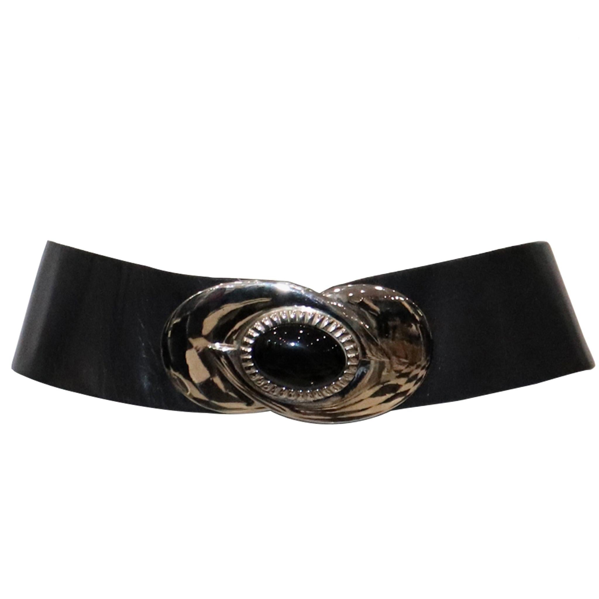 Judith Leiber Black Wide Leather Belt W/ Silver Hardware at 1stDibs ...