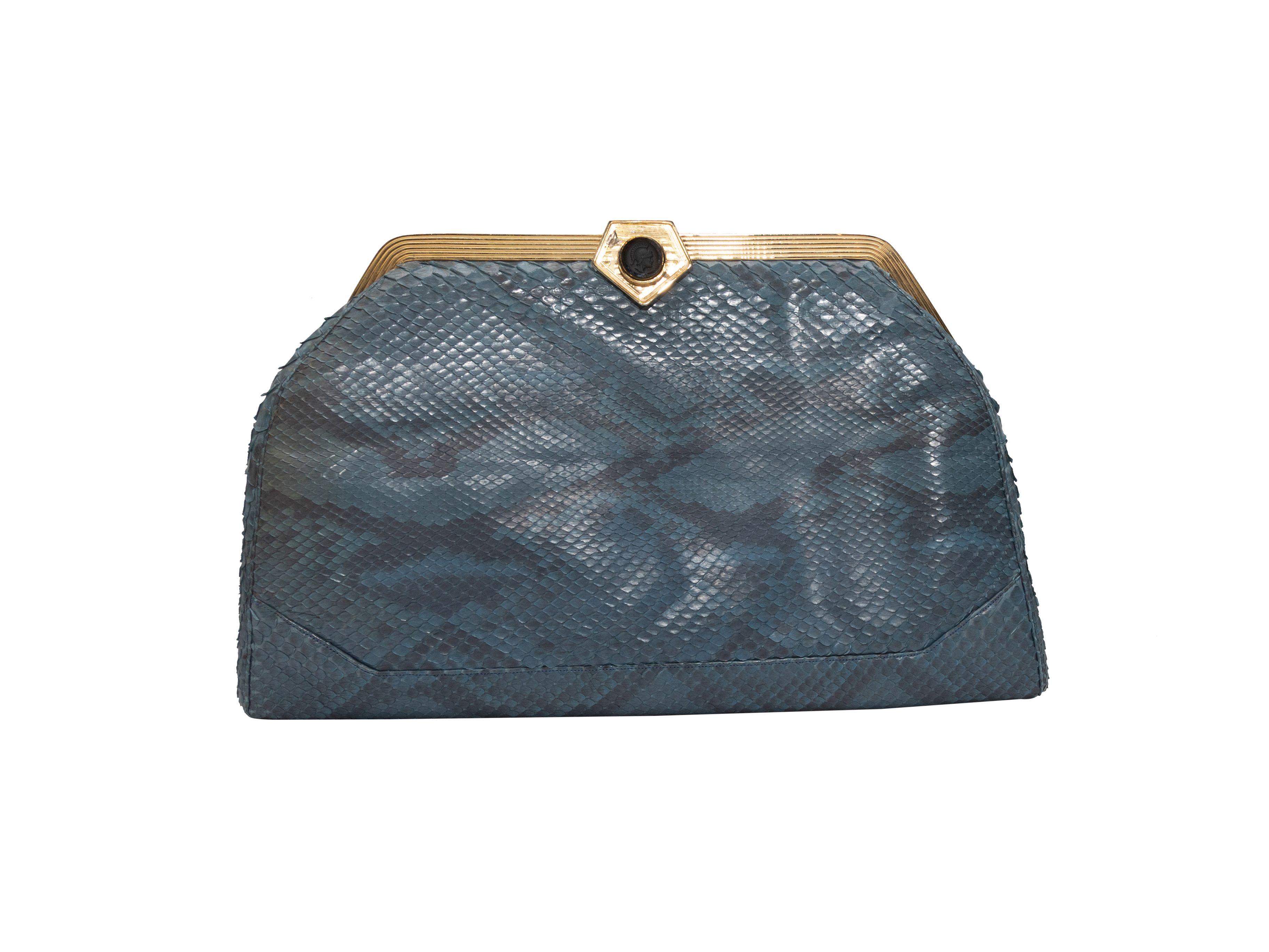 Judith Leiber Blue & Grey Snakeskin Frame Clutch In Good Condition In New York, NY
