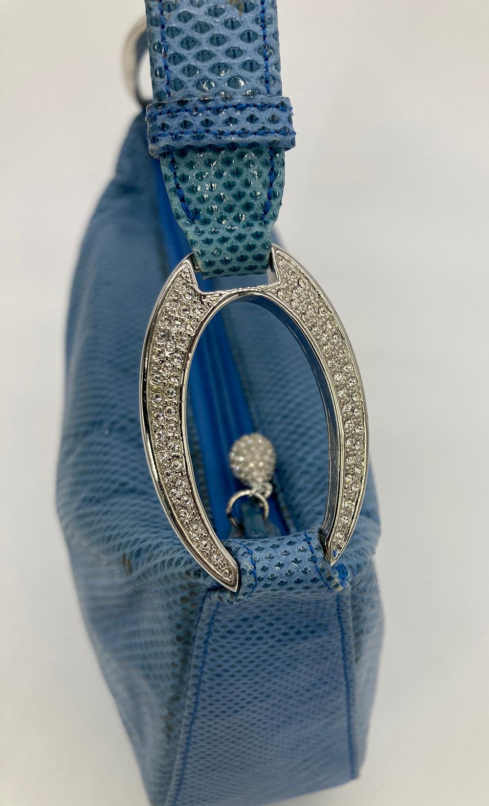 Judith Leiber Blue Lizard Crystal Accent Handbag For Sale 6