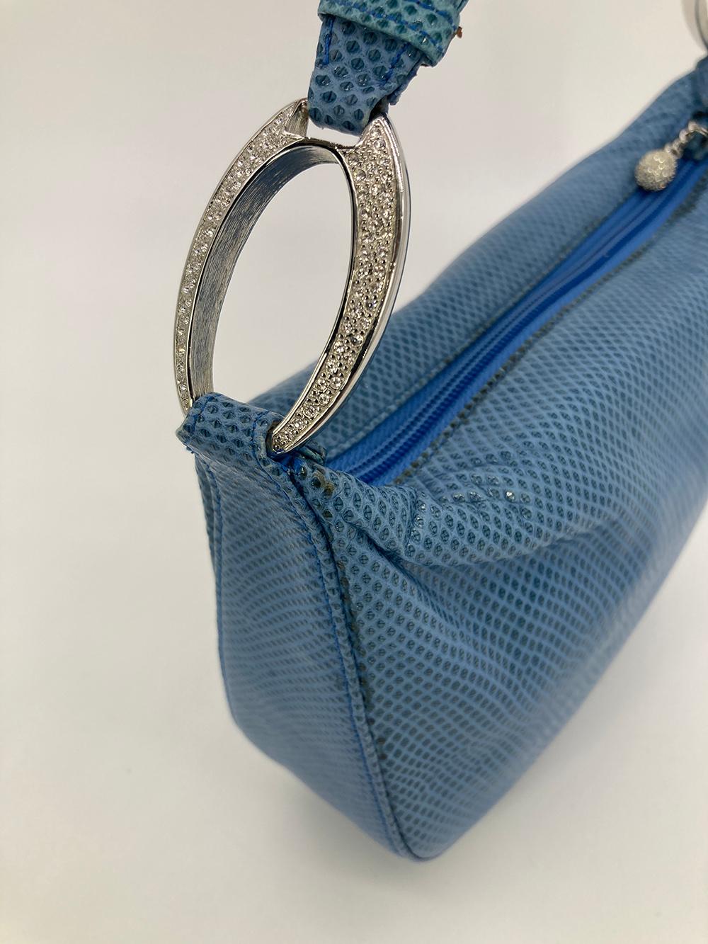 Judith Leiber Blue Lizard Crystal Accent Handbag For Sale 8