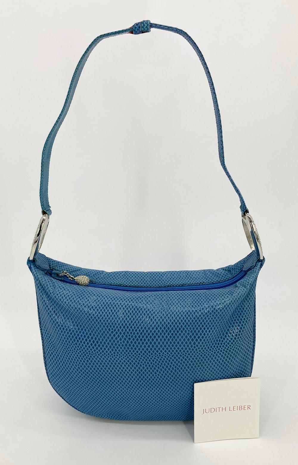 Judith Leiber - Sac à main en lézard bleu orné de cristaux en vente 10