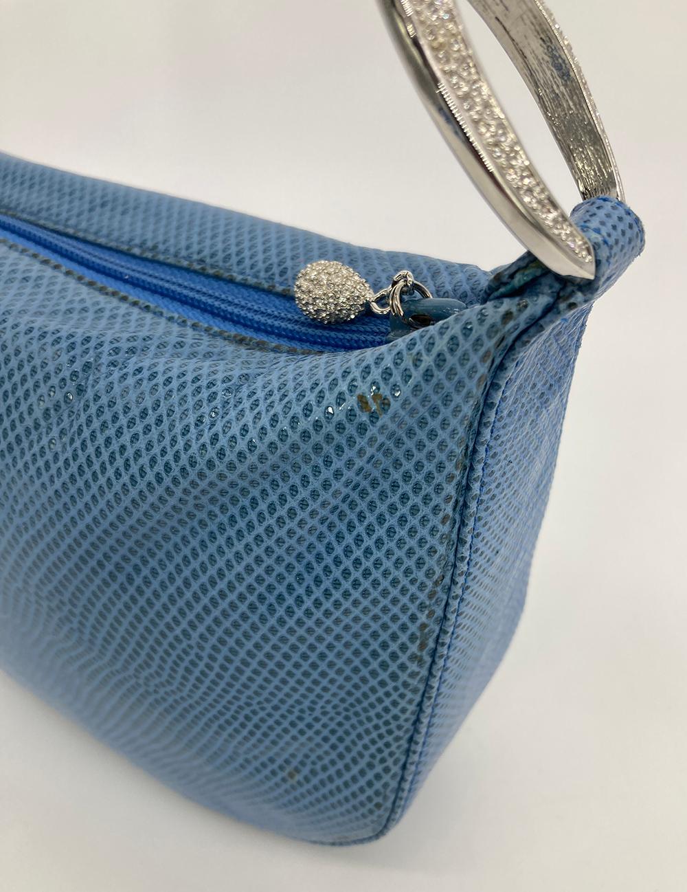 Judith Leiber Blue Lizard Crystal Accent Handbag For Sale 5