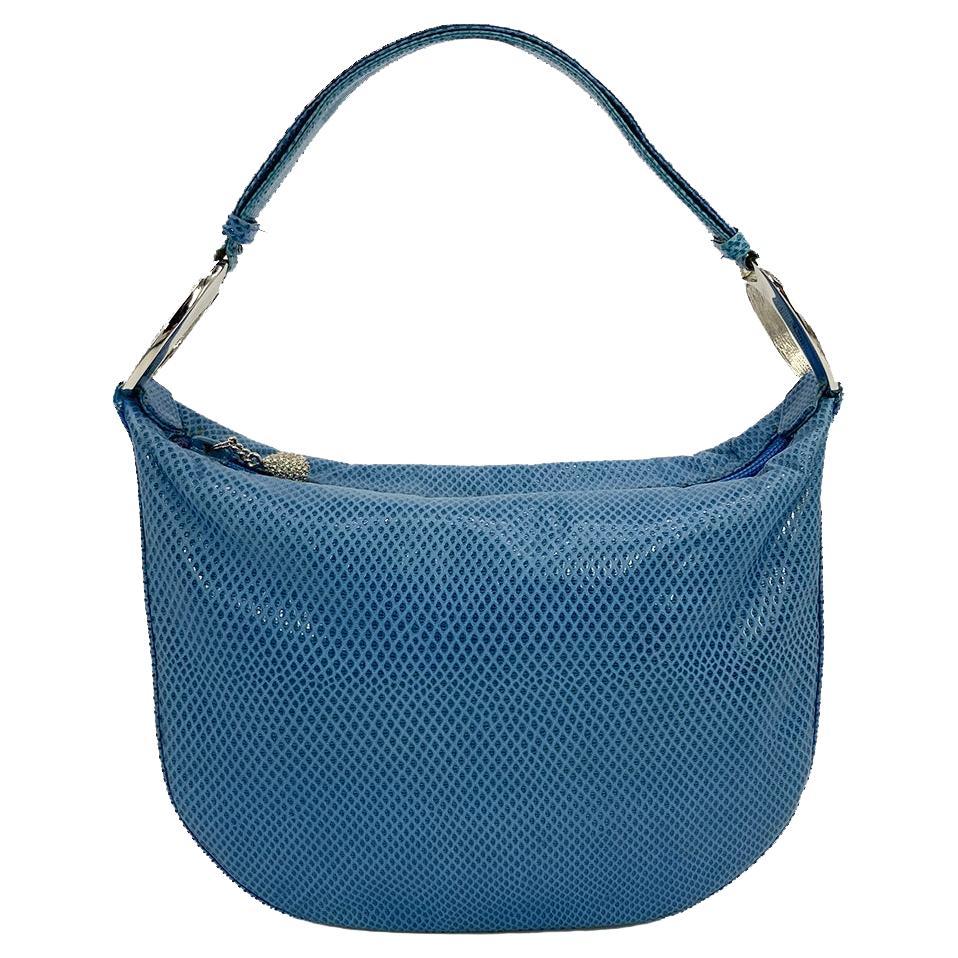 Judith Leiber Blue Lizard Crystal Accent Handbag For Sale