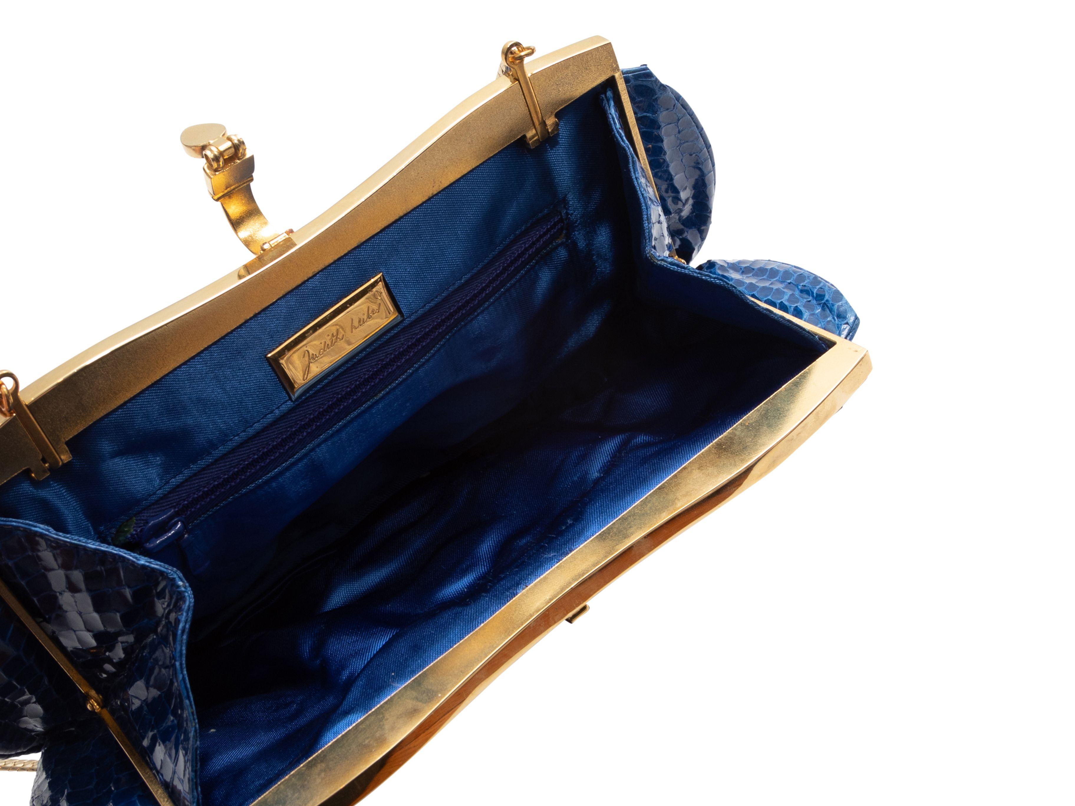 Judith Leiber Blue Snakeskin Frame Clutch In Good Condition In New York, NY