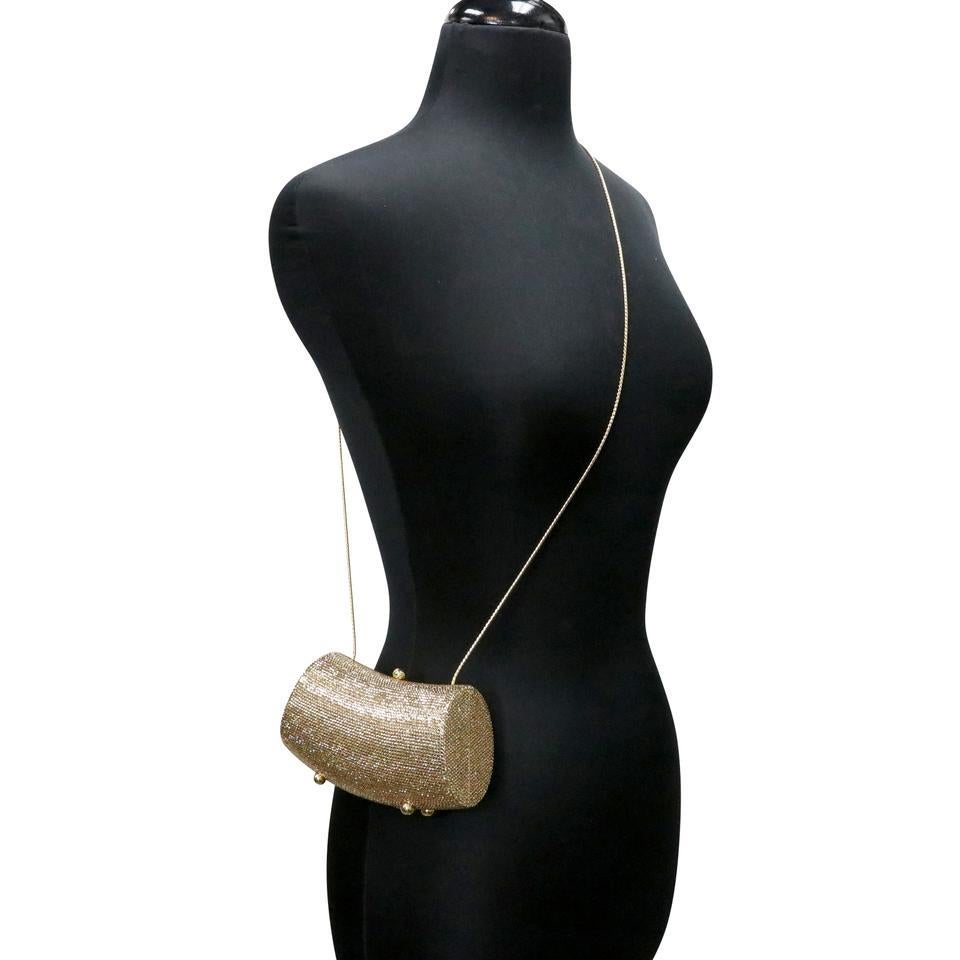 Judith Leiber Box Push Lock Crystal Clutch Tassel Cross Body Bag JL-B0608P-0001 For Sale 5