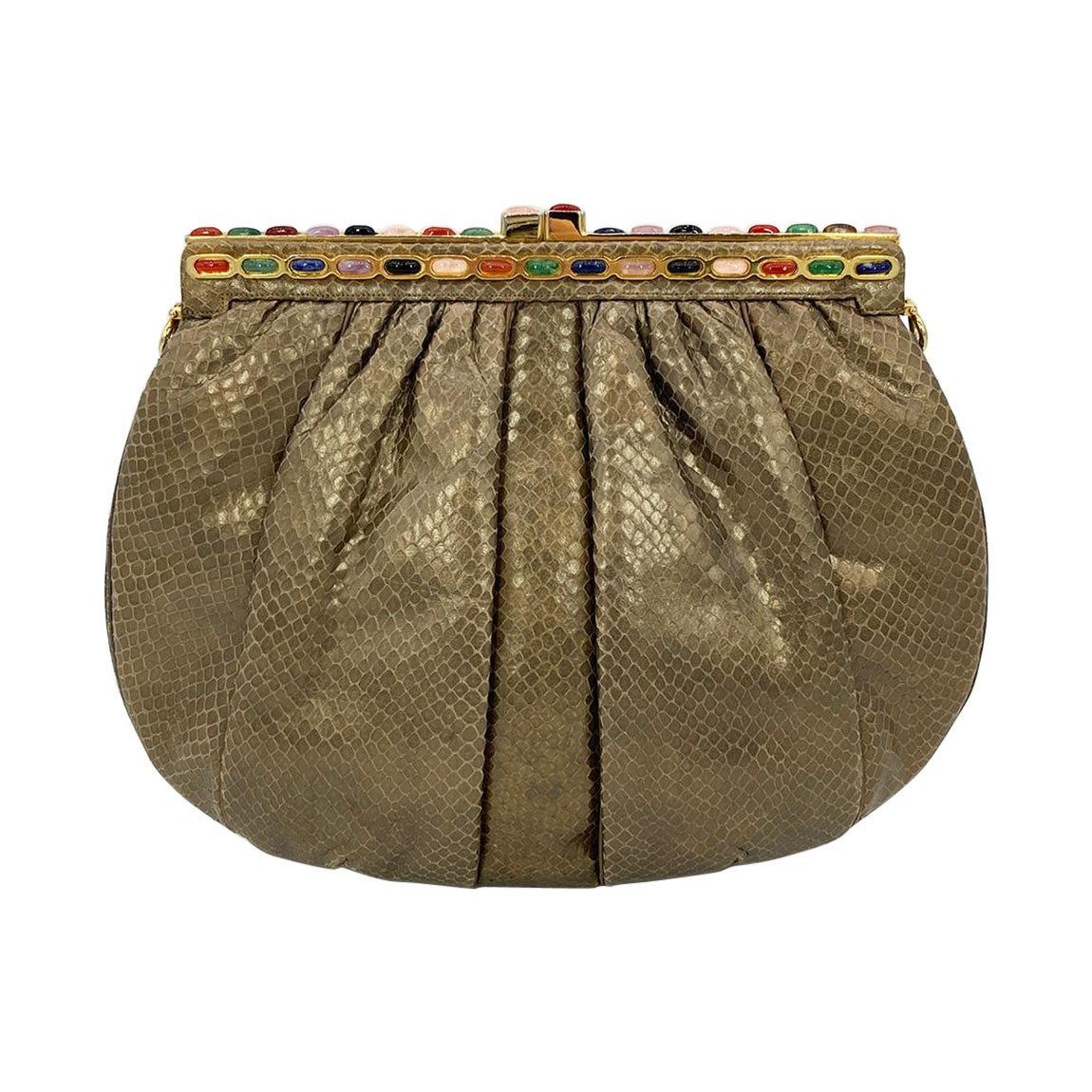Judith Leiber - Pochette en peau de serpent bronze