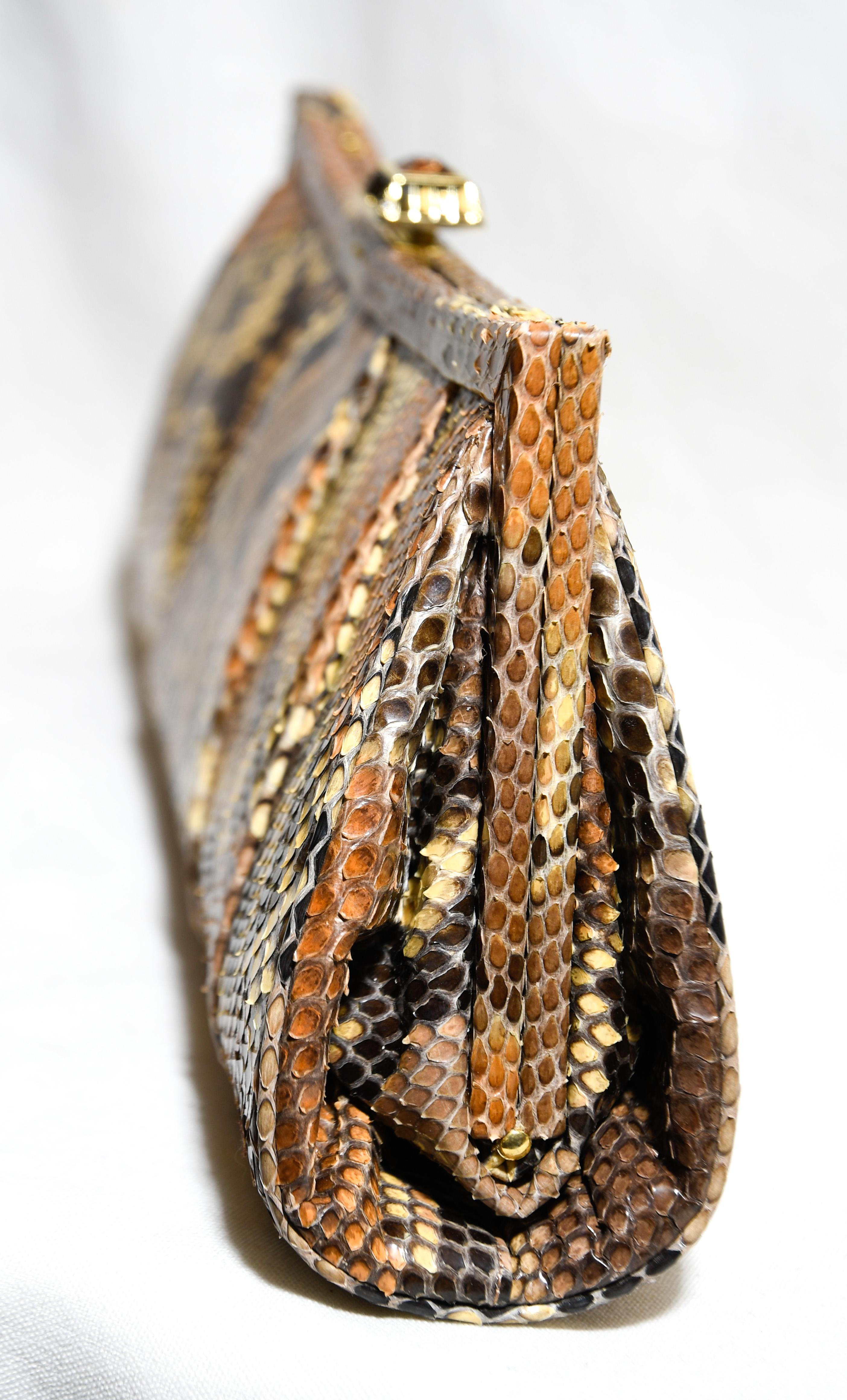 Women's Judith Leiber Brown/Beige Python Pleated Clutch Bag