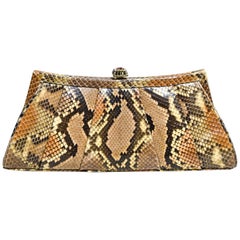 Judith Leiber Brown/Beige Python Pleated Clutch Bag