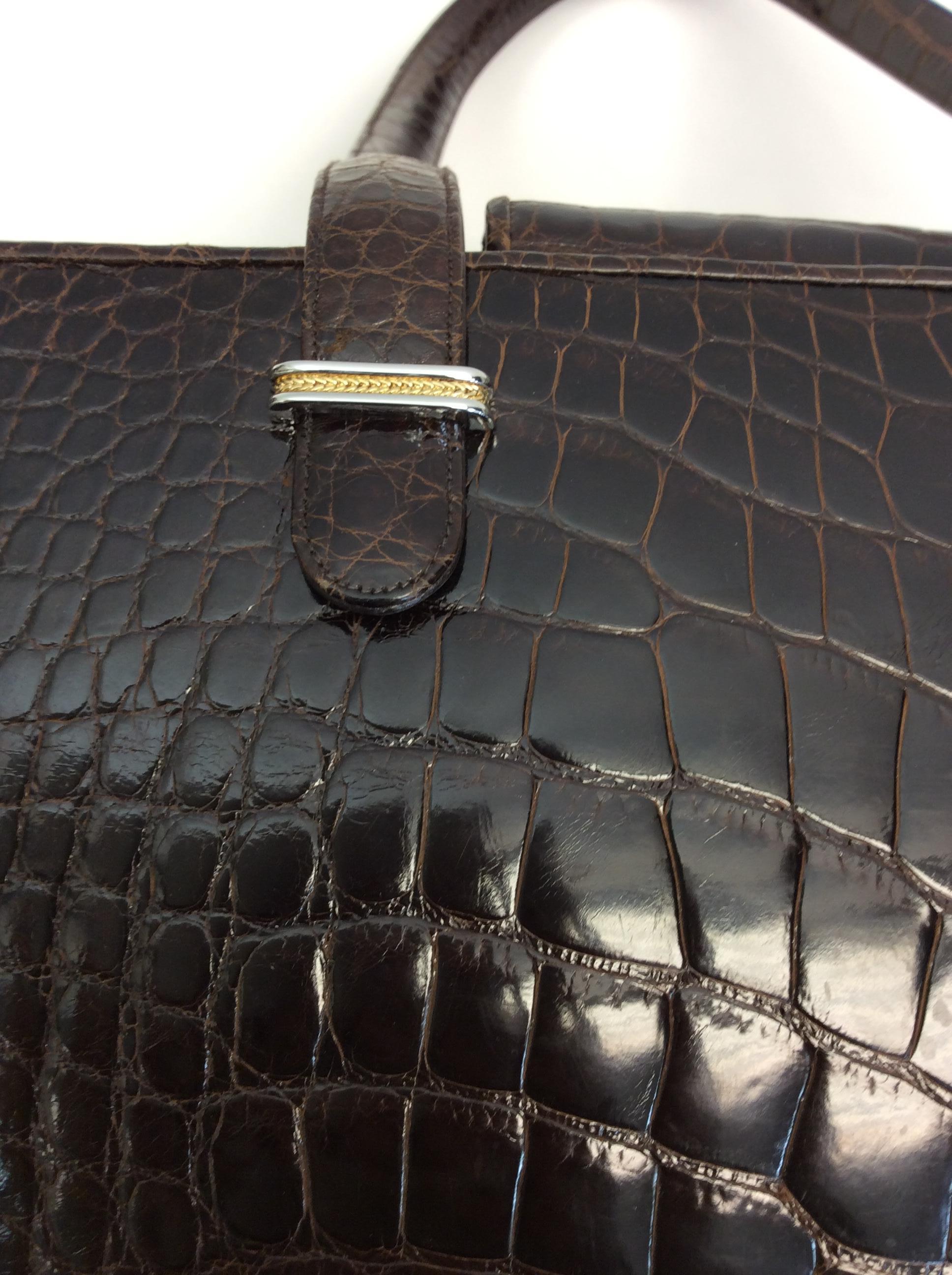 Judith Leiber Brown Crocodile Shoulder Bag For Sale 2