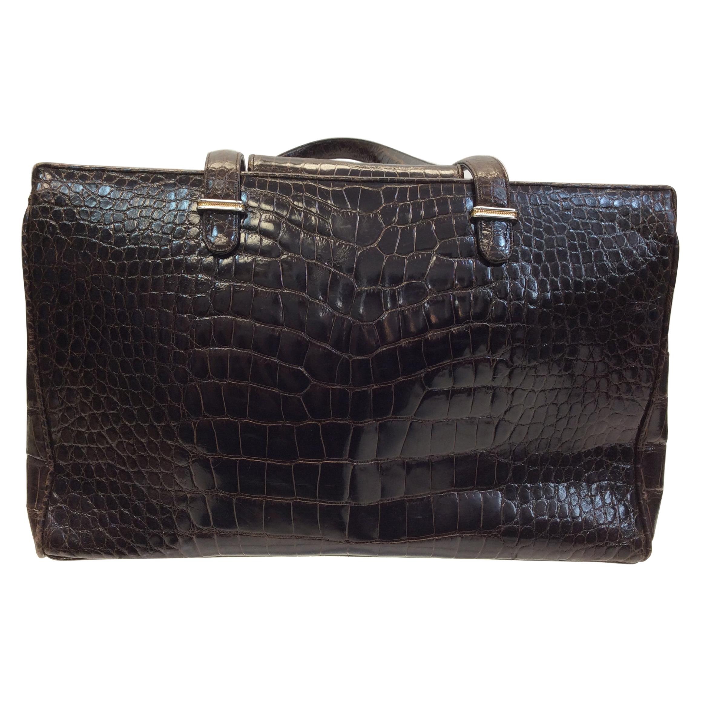 Judith Leiber Brown Crocodile Shoulder Bag For Sale