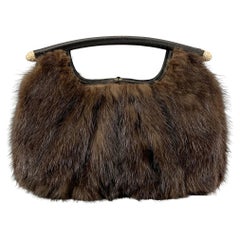 JUDITH LEIBER Brown Fur Clutch Top Handles Handbag