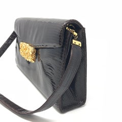 Judith Leiber Brown Karung Clutch Purse Gold Rose Closure