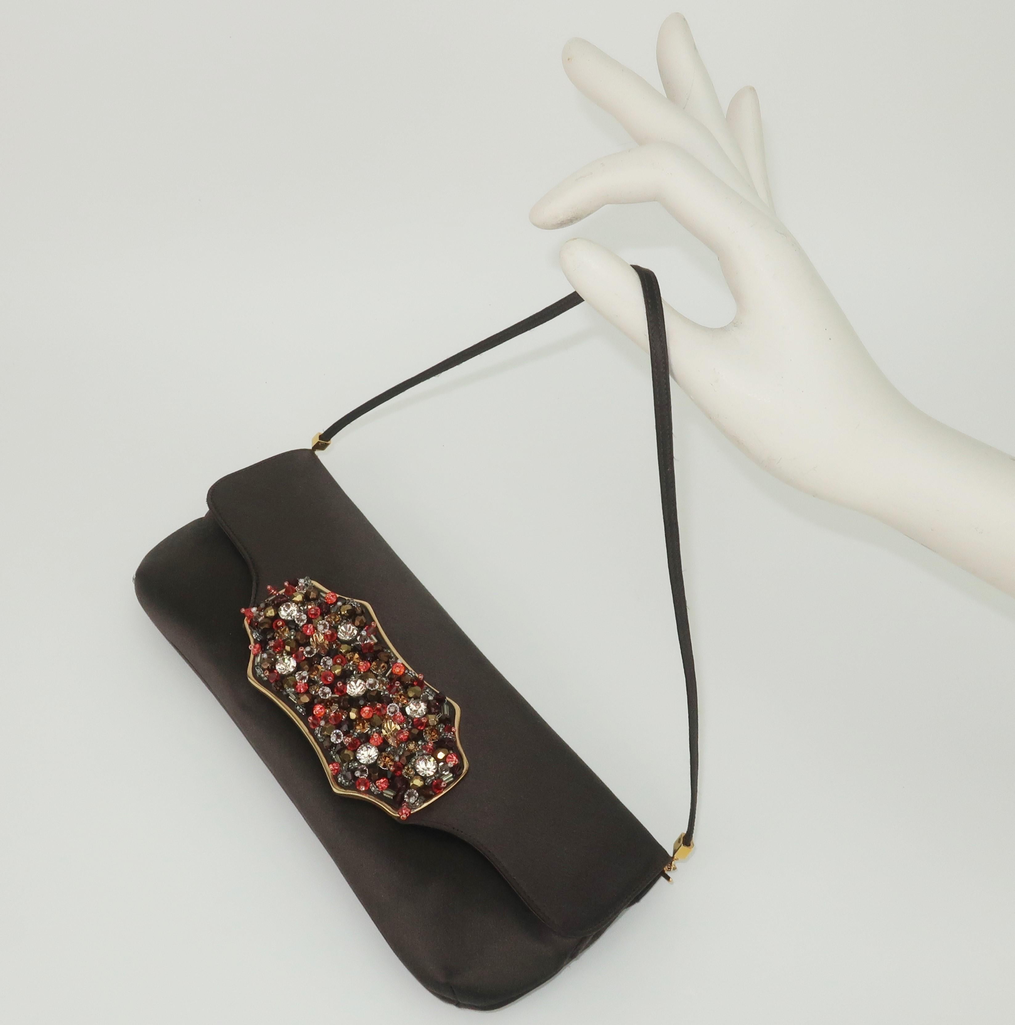 Judith Leiber Brown Satin Beaded Handbag For Sale 9