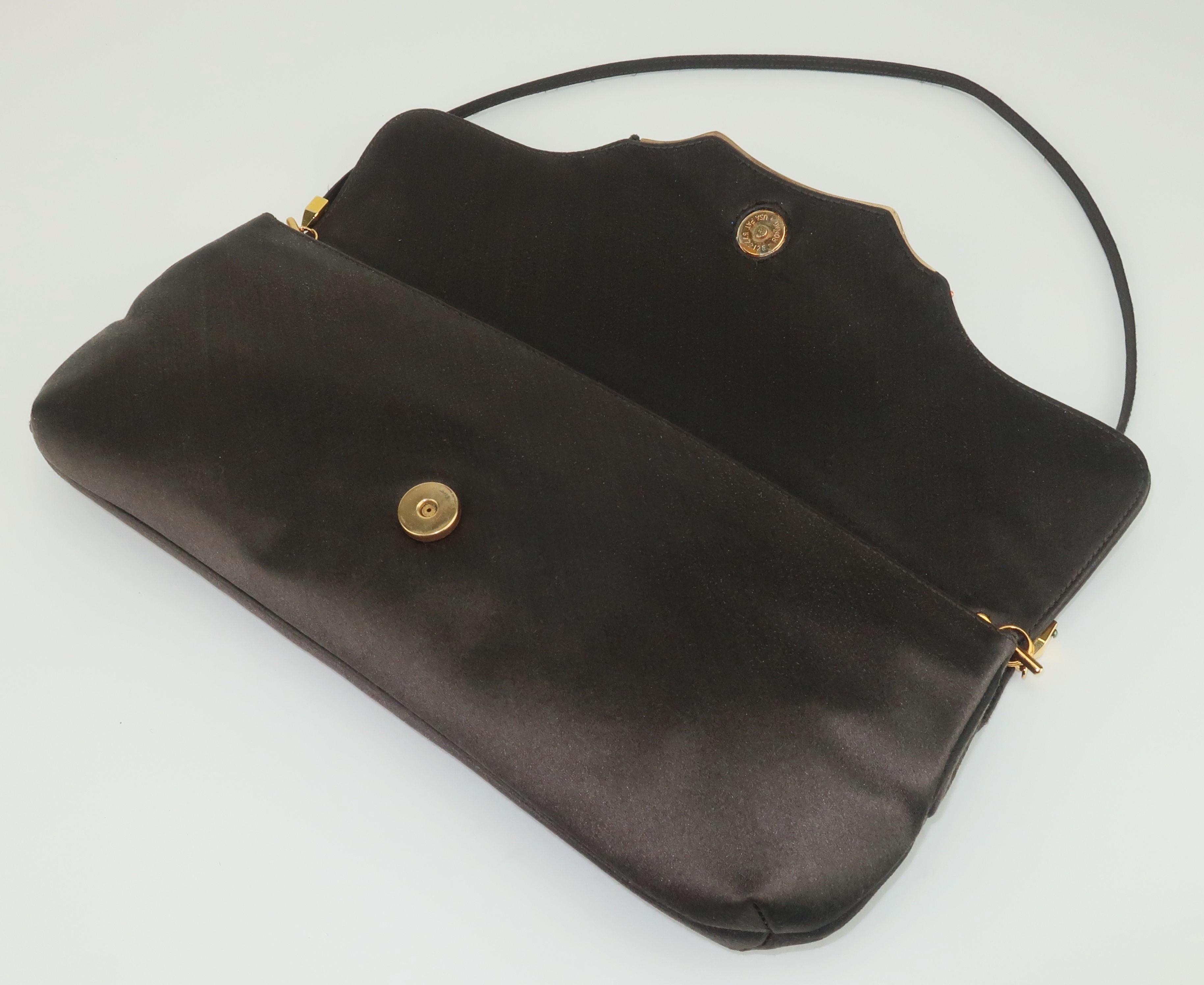 Judith Leiber Brown Satin Beaded Handbag In Good Condition For Sale In Atlanta, GA