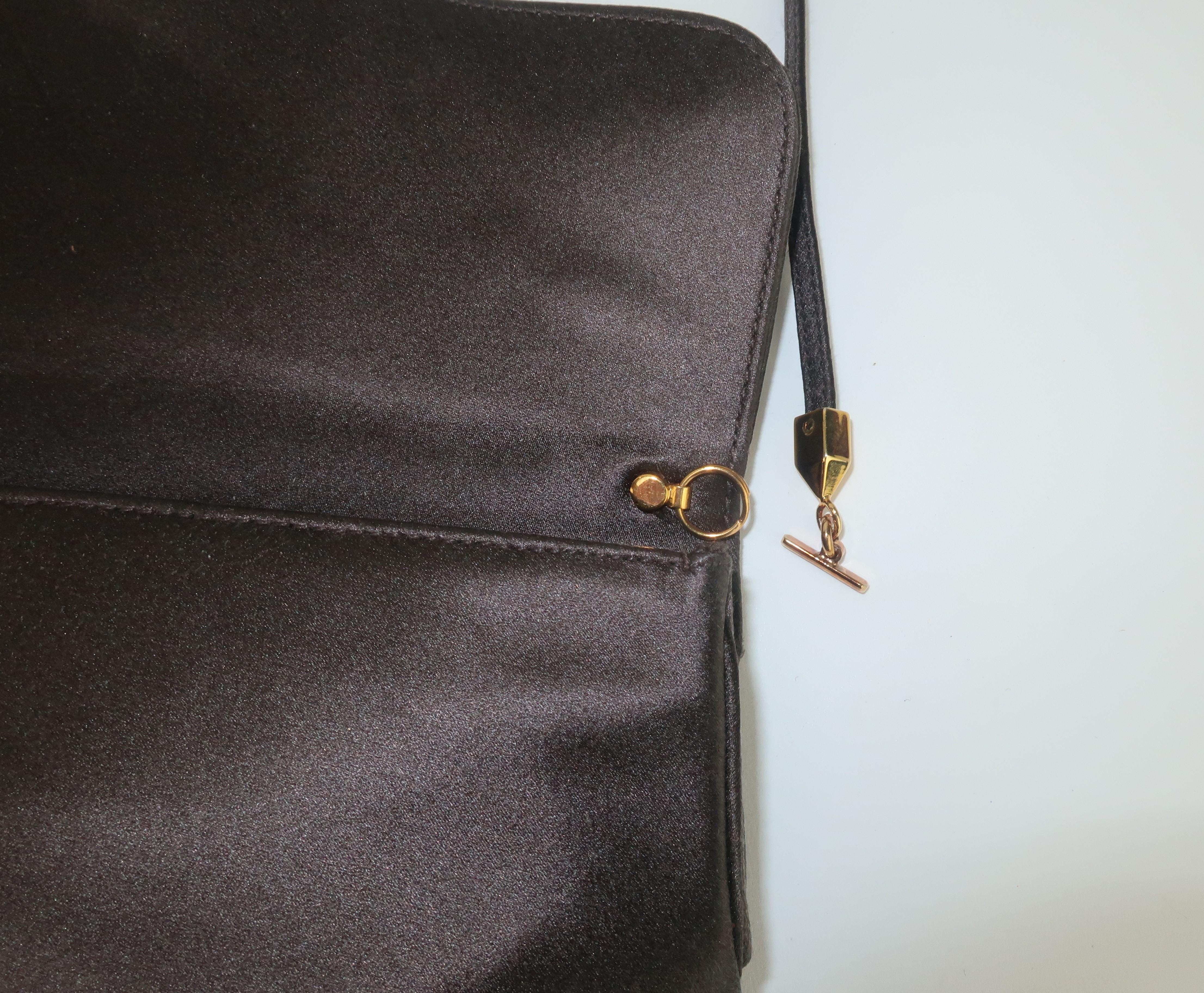 Judith Leiber Brown Satin Beaded Handbag For Sale 1