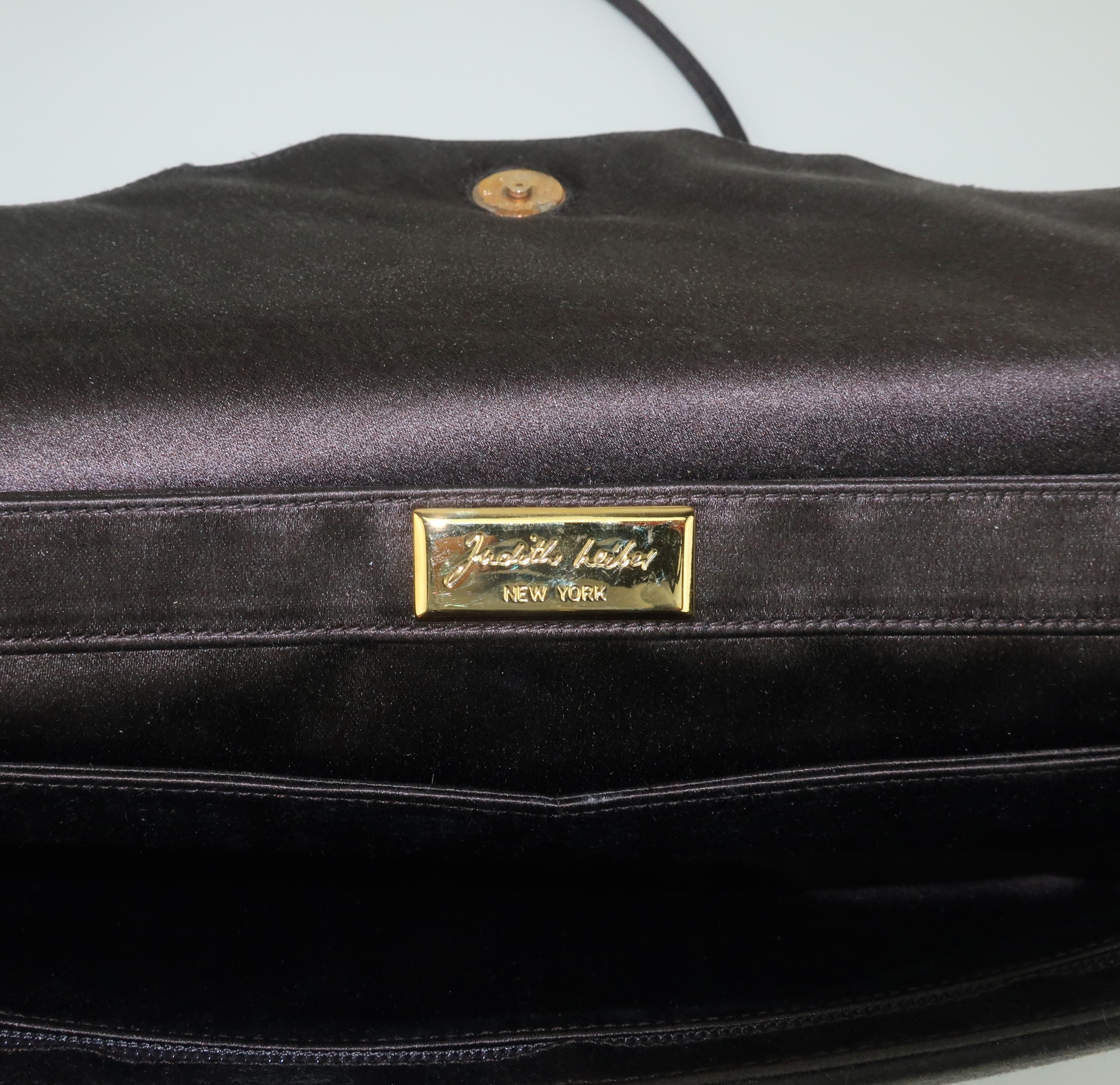 Judith Leiber Brown Satin Beaded Handbag For Sale 3